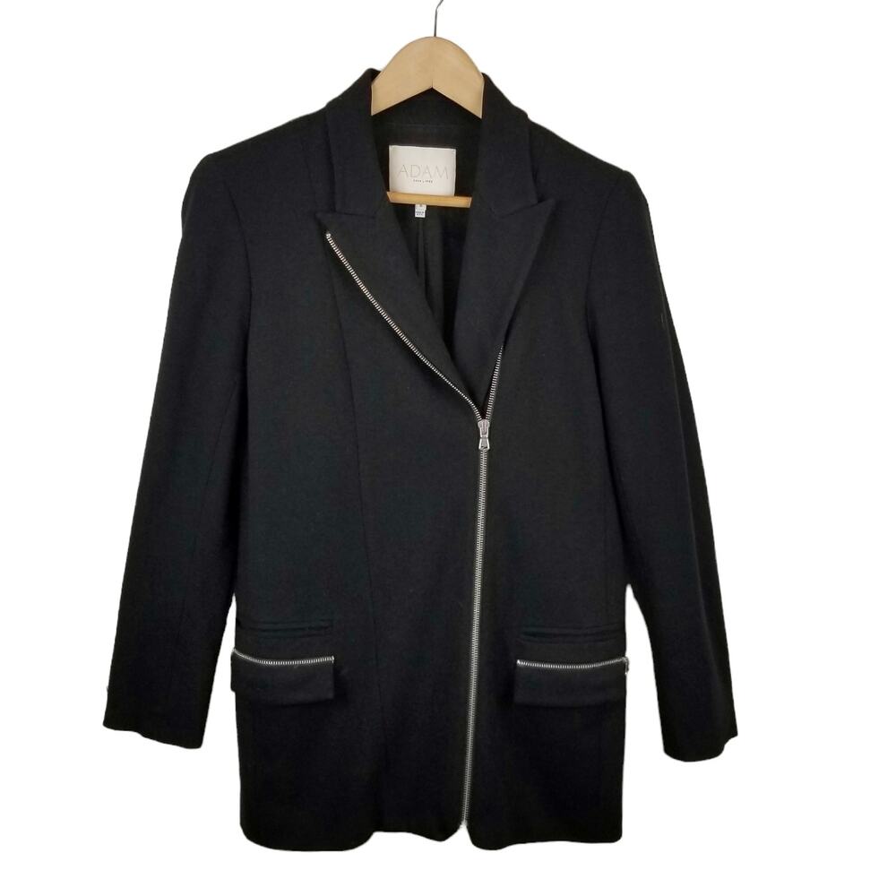 Adam Lippes Black Ponte Knit Moto Blazer Size 8